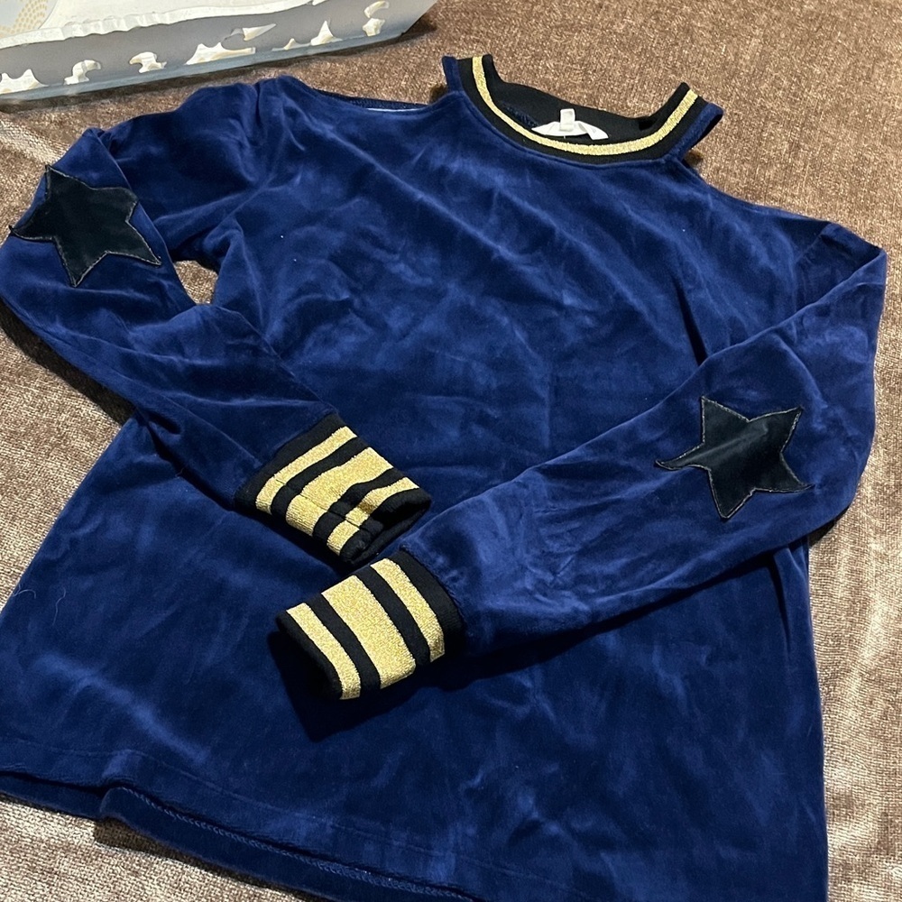 C&C California Navy Blue Velvet Cold Shoulder Sweatshirt - Size XS